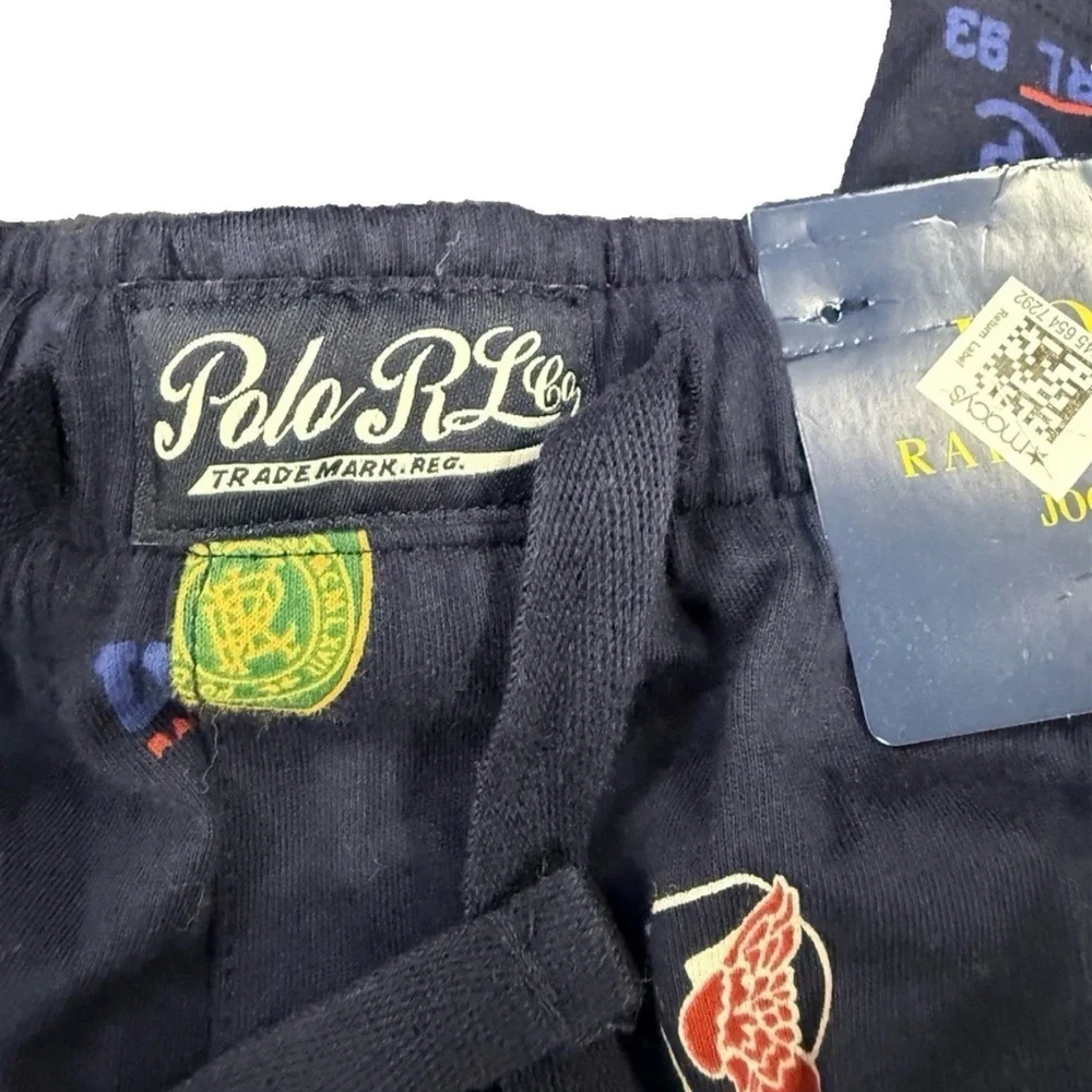 New Polo Ralph Lauren Pep Rally Varsity Logo Print Pajama Jogger Pants Navy L